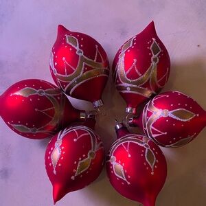 Elegant Red and Gold Hand painted Holiday Ornaments- hand blown glass